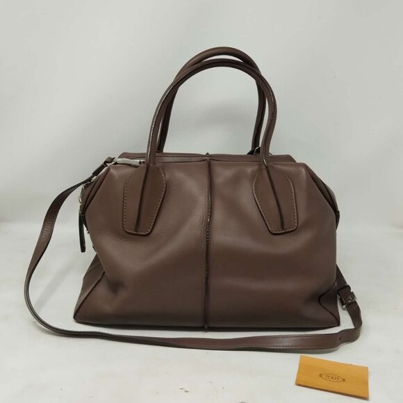Tod's D Styling Bag Chocolate Leather Medium Tote Shoulder Hand Bag Authentic